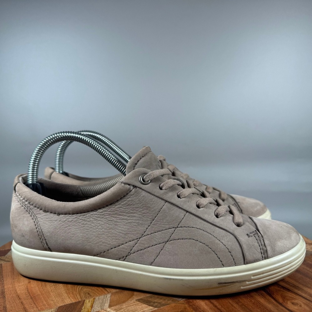 ECCO Soft 7 Womens Leather Low Top Sneakers Warm Grey Taupe Size 39 EU 8 US